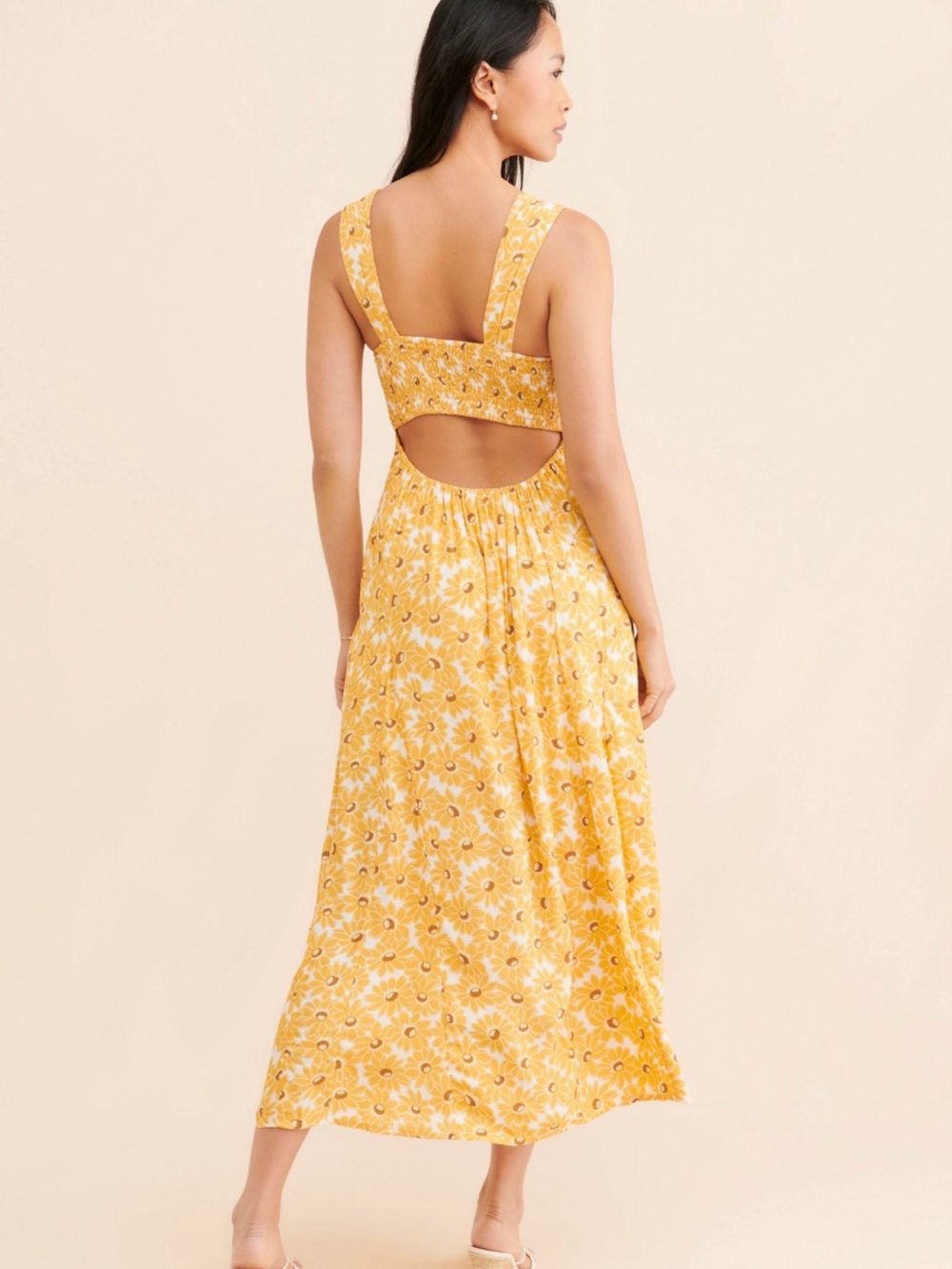 Free People Yellow Floral Midi Dress with Sweetheart Bodice - Picture 2 of 6